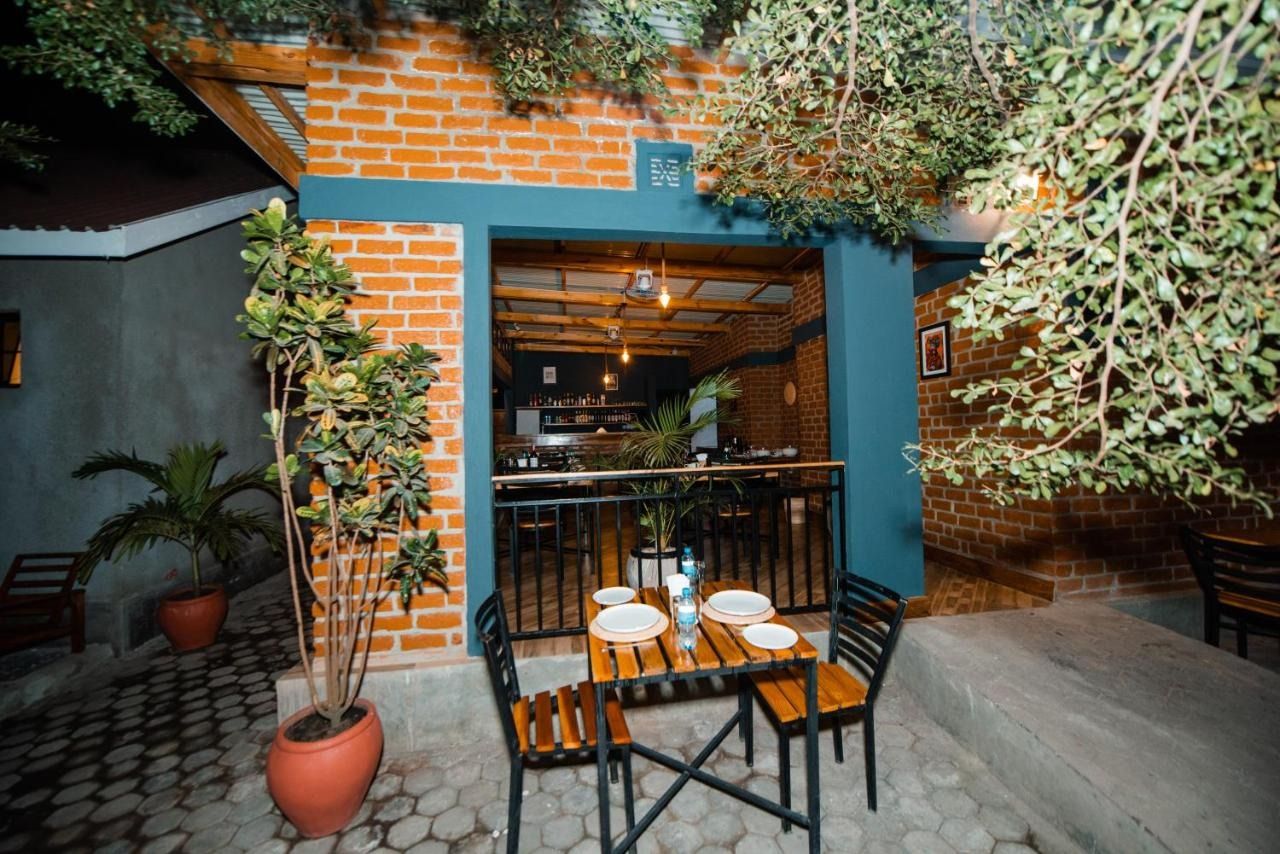 A table for two at the restaurant entrance in the evening